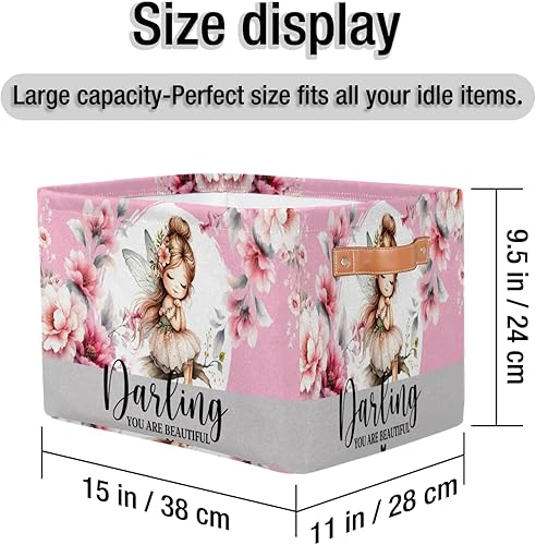 Vista 46 de Cestas de almacenamiento con asas, cubo de almacenamiento rectangular de tela rectangular plegable de juguetes para armario, estantes, lavandería, C