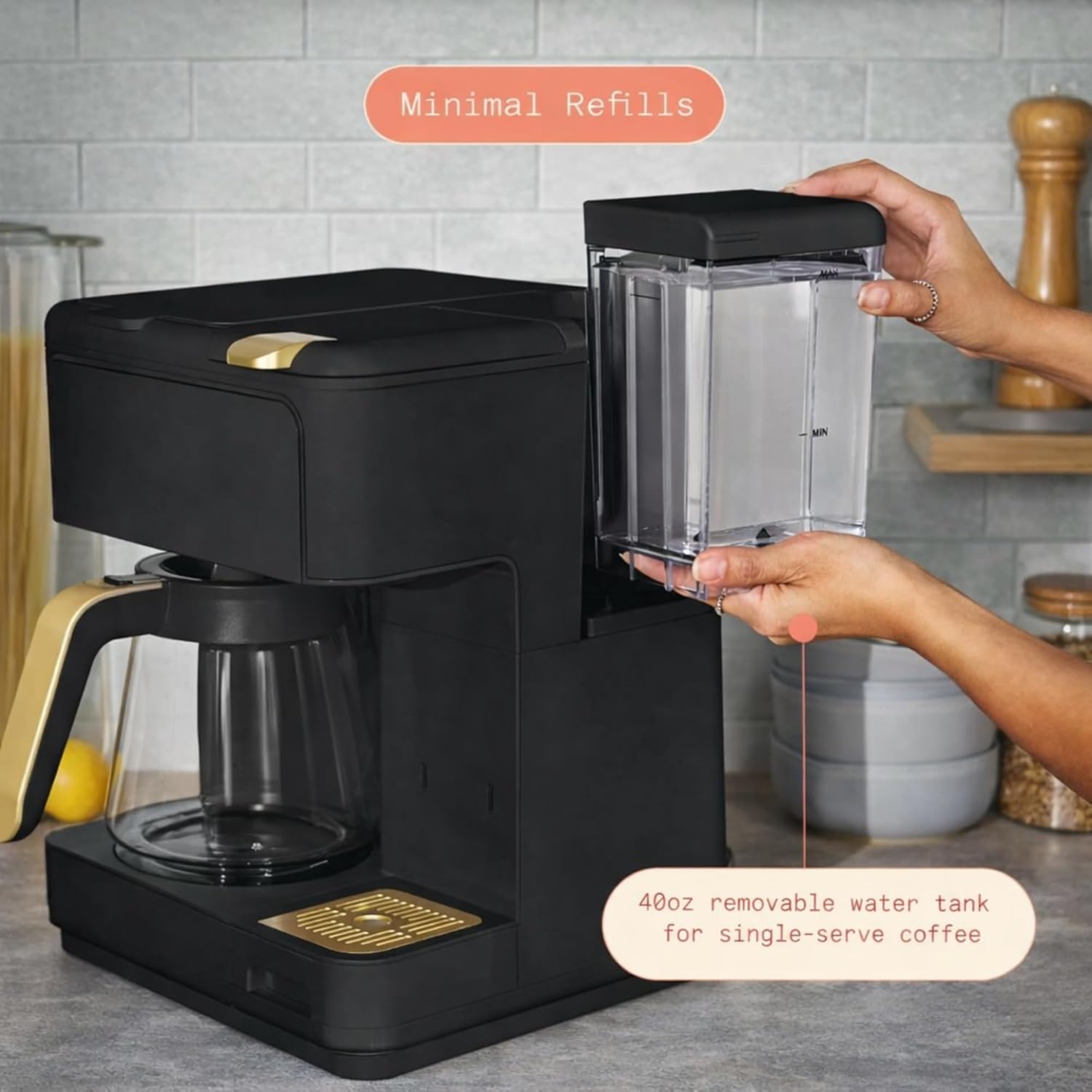 Multi Brew Coffee Maker with Single Serve and Carafe Brewing Options for Countertop Home Use (Black Sesame)