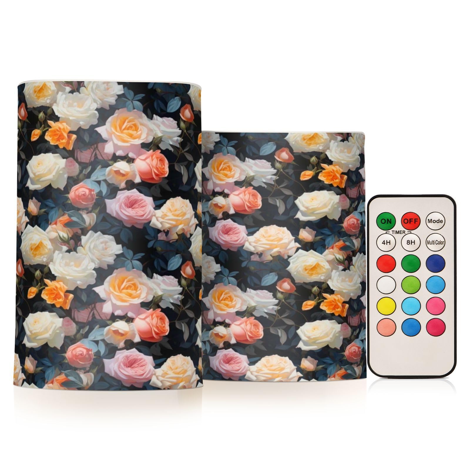 ALAZA Rose Flowers Flickering Flameless Candles Battery Operated with Remote Timer,Tea Light Candles LED Pillar Votive Candles Set of 2 for Outdoor Indoor Decorations