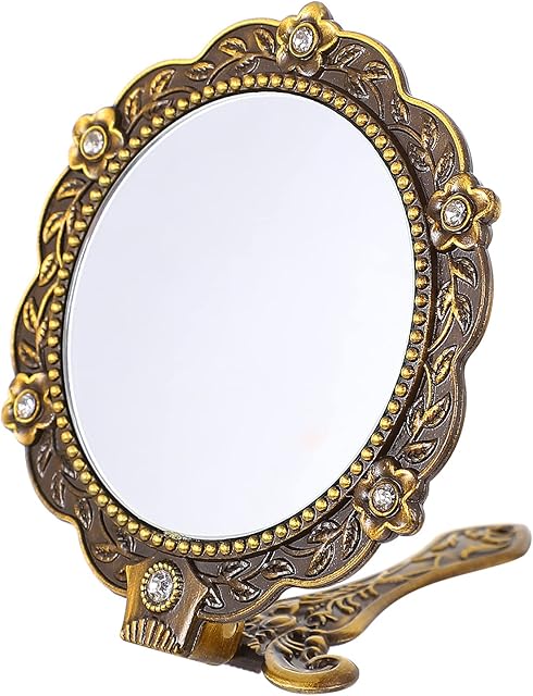 Uonlytech Vintage Hand Mirror Antique Handheld Mirror Antique Hand Mirrors with Handle for Face Makeup Cosmetic Mirror
