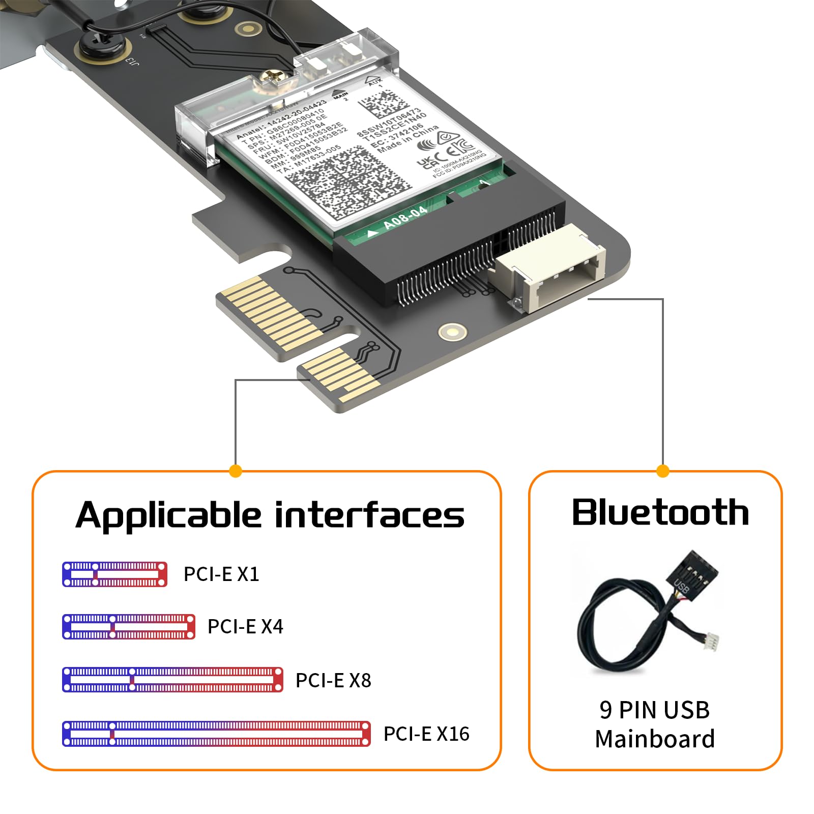 AX210 WiFi 6E Card - Tri-Band 5400Mbps (6GHz/5GHz/2.4GHz) BT 5.3 - M.2 Desktop Adapter With 10dBi High-Gain Antennas - Low Profile Bracket - Compatible Windows 11/10 (AX210NGW
