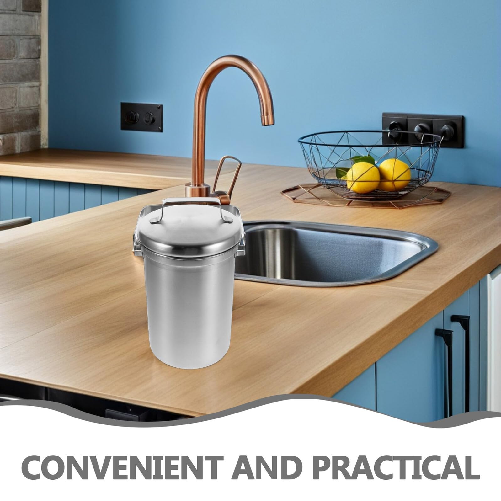 ABOOFAN Komposteimer Einfach zu Reinigen für Arbeitsplatte mit Deckel und Tragegriff 3l aus Edelstahl Küchenabfallbehälter Modernes Design für Drinnen für Zuhause