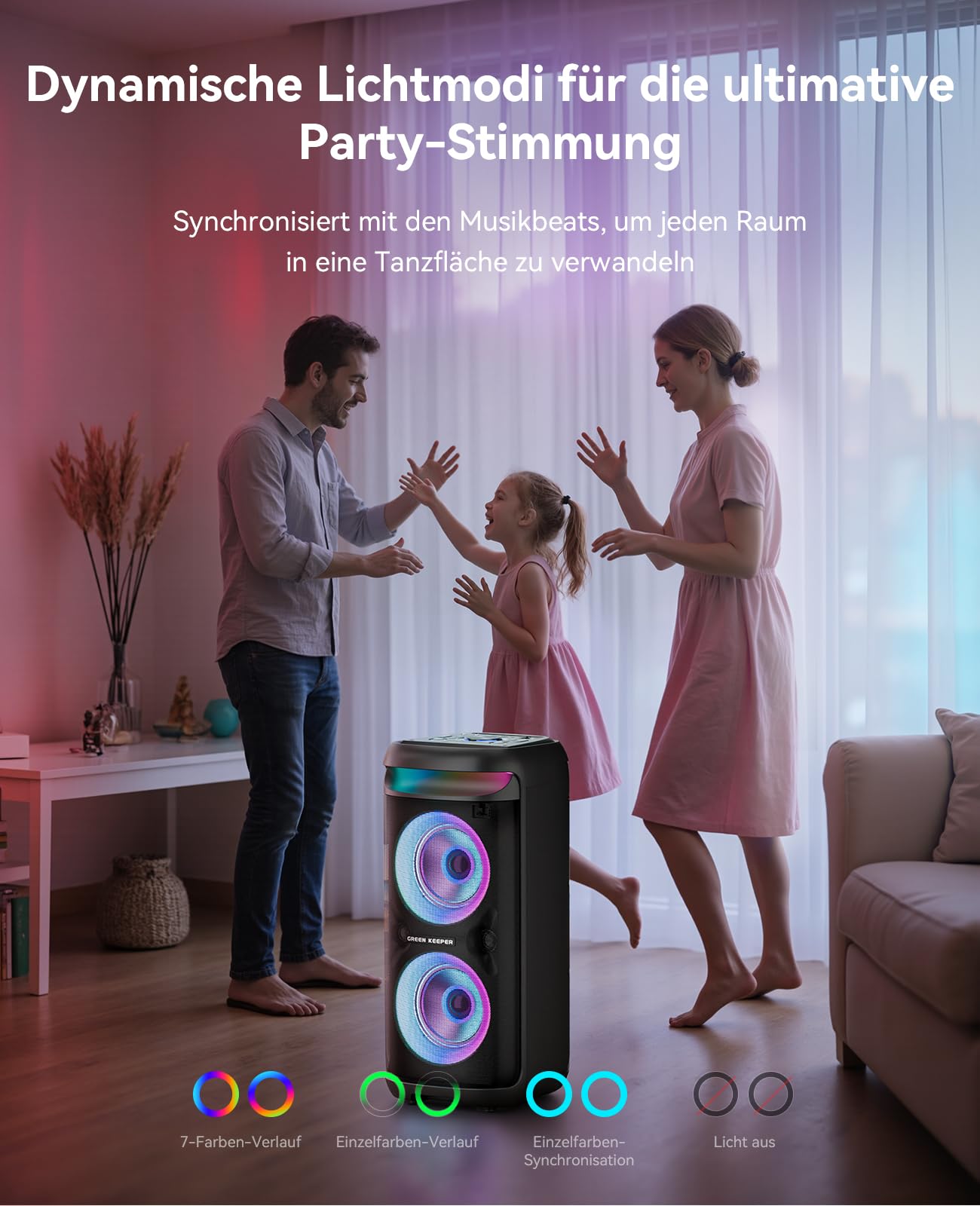 GKD60 Karaoke Maschine mit 2 Mikrofonen 4-13 Stunden Akkulaufzeit Karaoke Anlage 500W Spitzenleistung, 8000mAh Bluetooth-Lautsprecher mit LED Discolicht, FM Radio, TWS, TF/USB/AUX für Outdoor Party