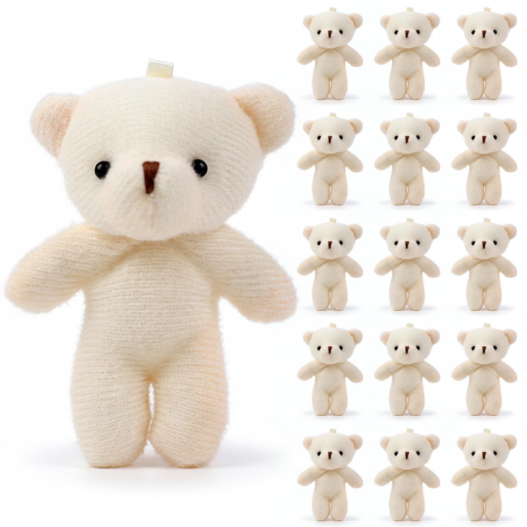 Hilai 15pcs Mini Teddy Bears, 4.33 inch Small Stuffed Animals Bulk, Adorable Plush Bear Keychain for Decor