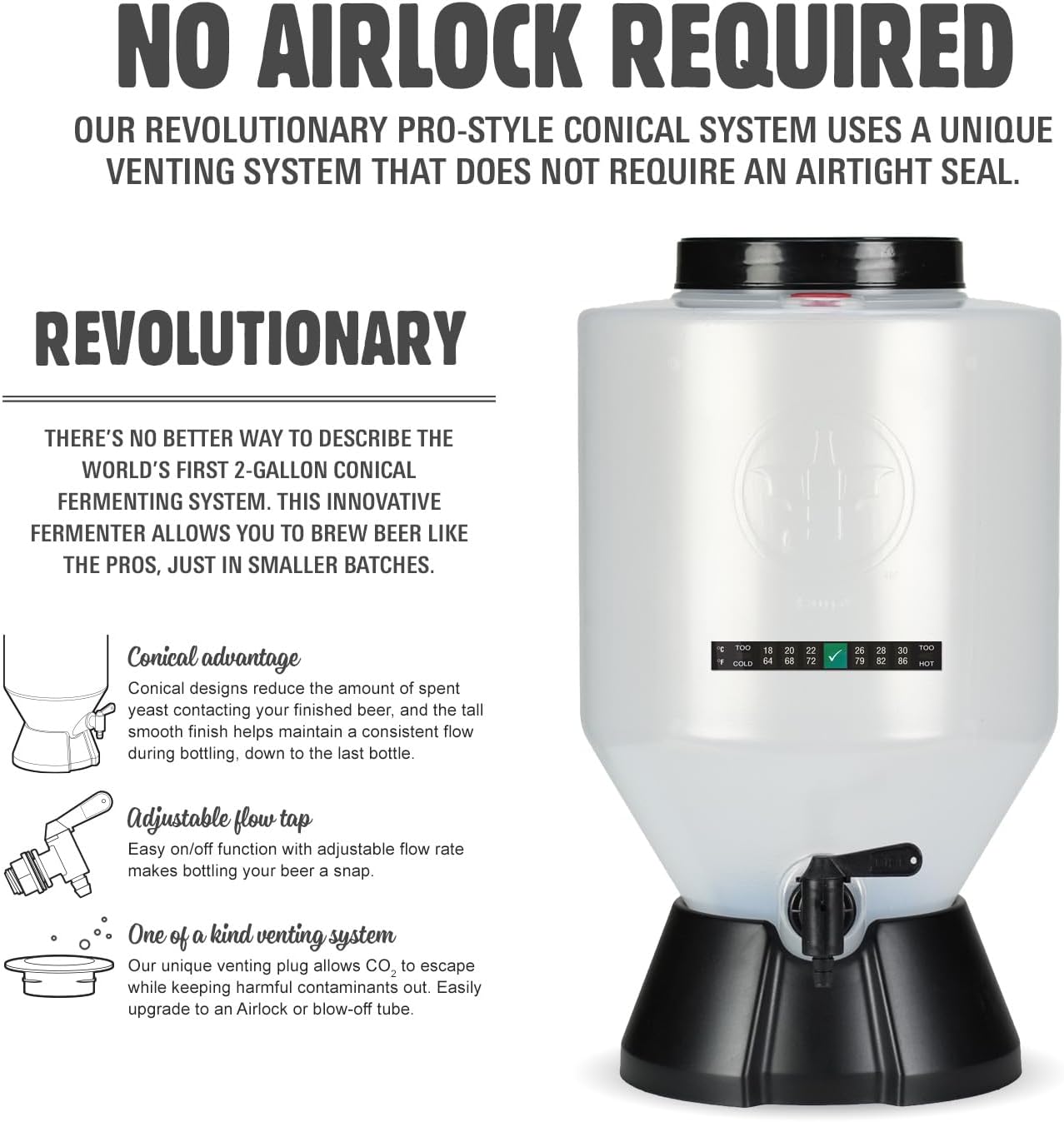 BrewDemon Hard Cider Kit w/Bottles – NO AIRLOCK OR SIPHON REQUIRED – Conical Fermenter Eliminates Sediment and Makes Wicked-Good Home Made Hard Cider - 2 Gal. Hard Cider Recipe included