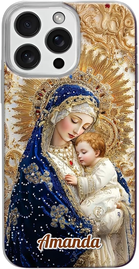 Holy Mother’s Tender Love - Personalized Clear Silicone Phone Case Custom Picture Cover Cute Aesthetic Protective Cellphone Accessory Shockproof Unique Christian Religious Present Women Mom