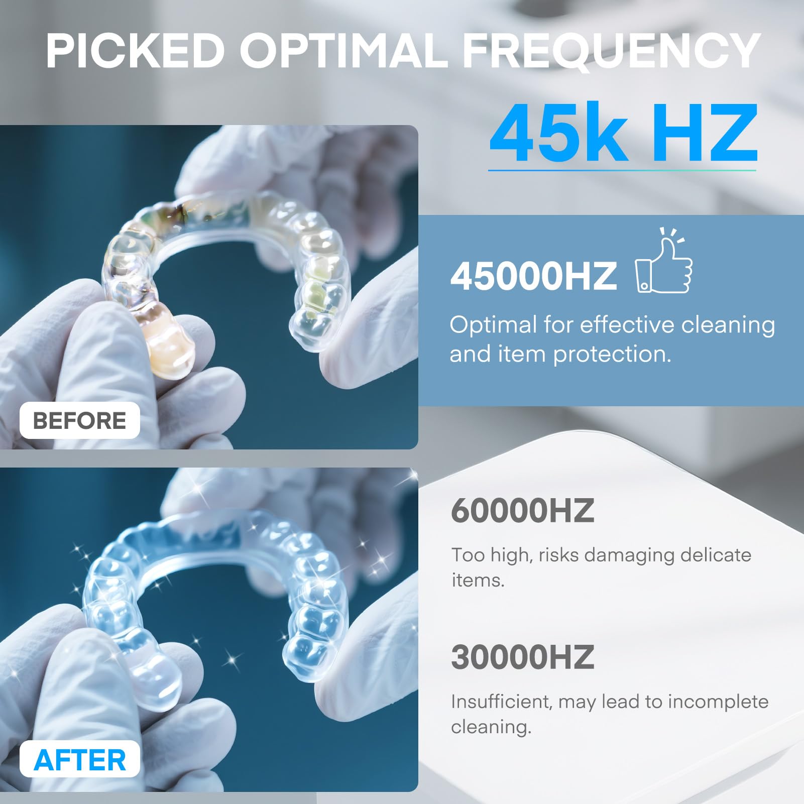 Simfree Limpiador ultrasónico de retención – 45 kHz ultrasónico – 4 modos de limpieza de prótesis dental máquina de 200 ml con temporizador digital para prótesis, protectores bucales, aparatos