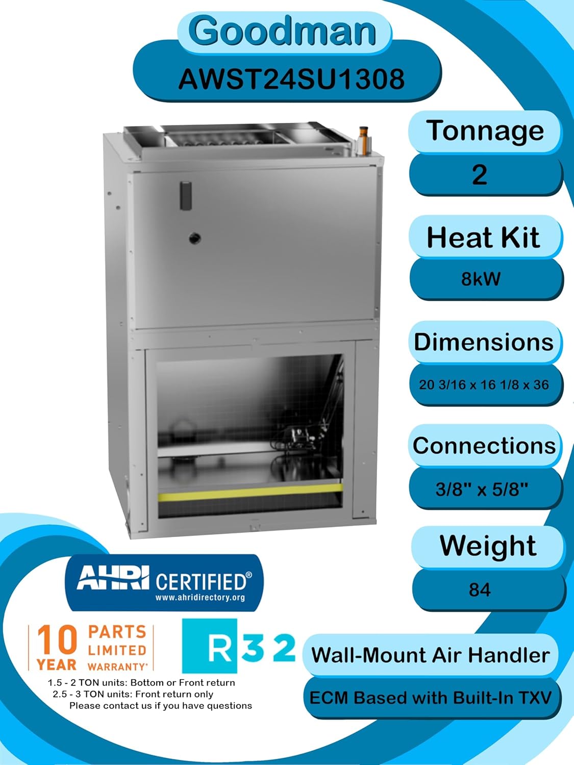 Goodman AWST24SU1308 Wall Mounted Air Handler