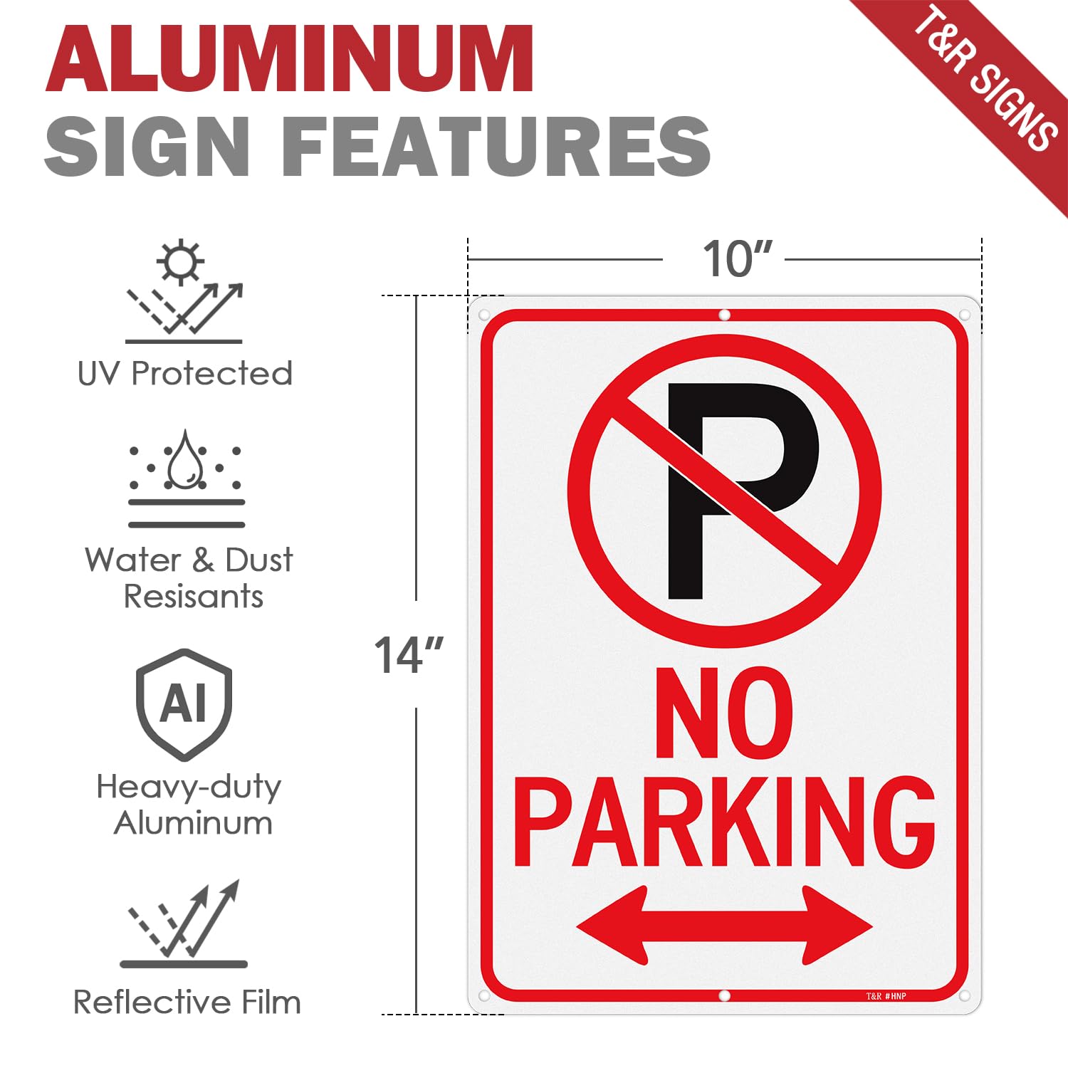 T&R Parkverbotsschilder 25,4x17,8 Cm – Reflektierend, Aluminium, 2 Stück