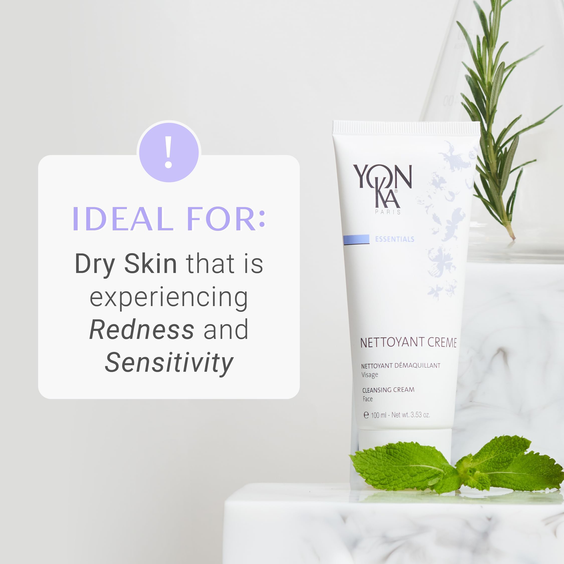 Yonka Nettoyant Creme | Cleansing Makeup Remover Cream | Remove Impurities with Calming Peppermint and Plant Glycerin | For Sensitive to Acne Prone Skin | Paraben-Free | 3.53 oz