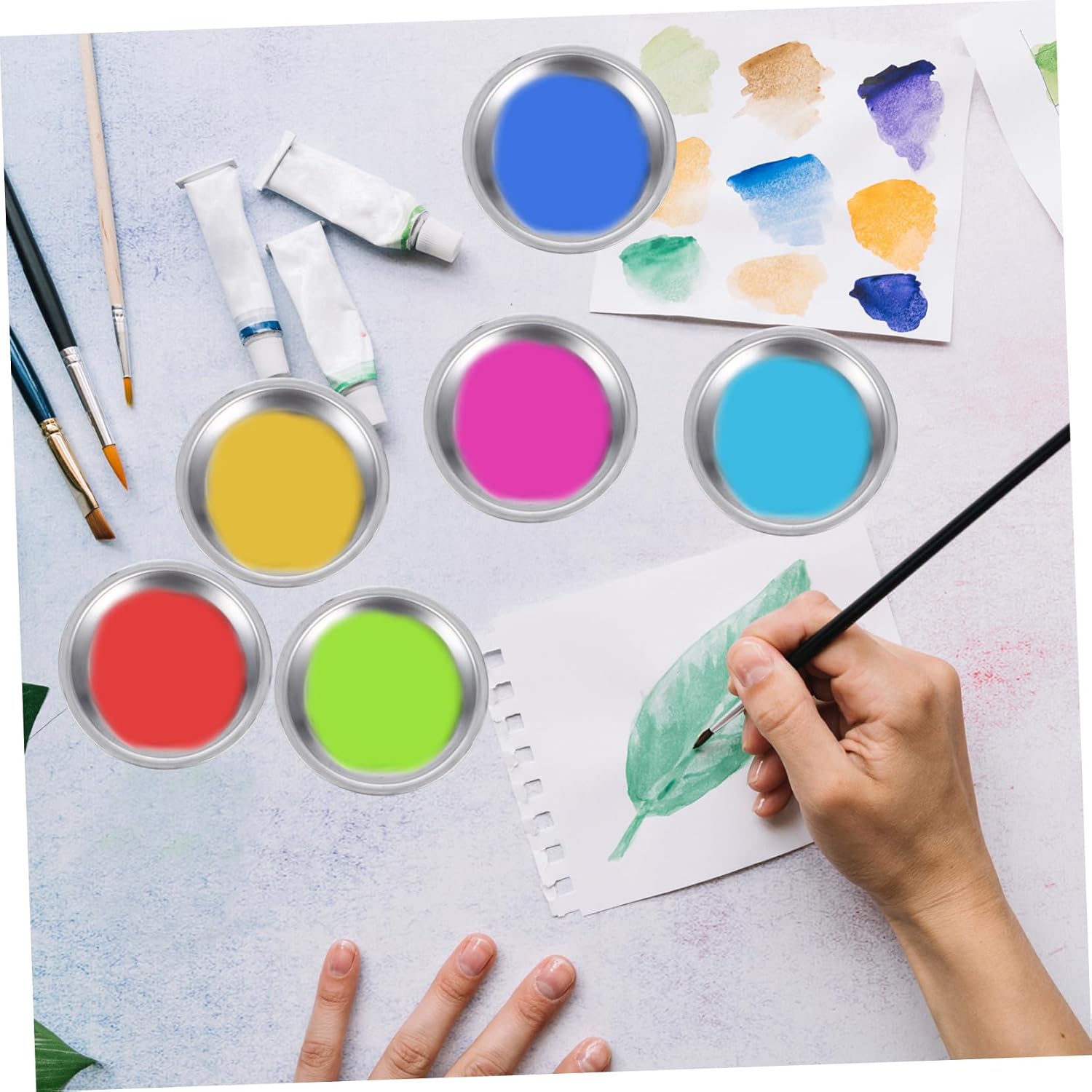 6pcs Stainless Steel Mixing Paint Trays for Art Projects and Makeup