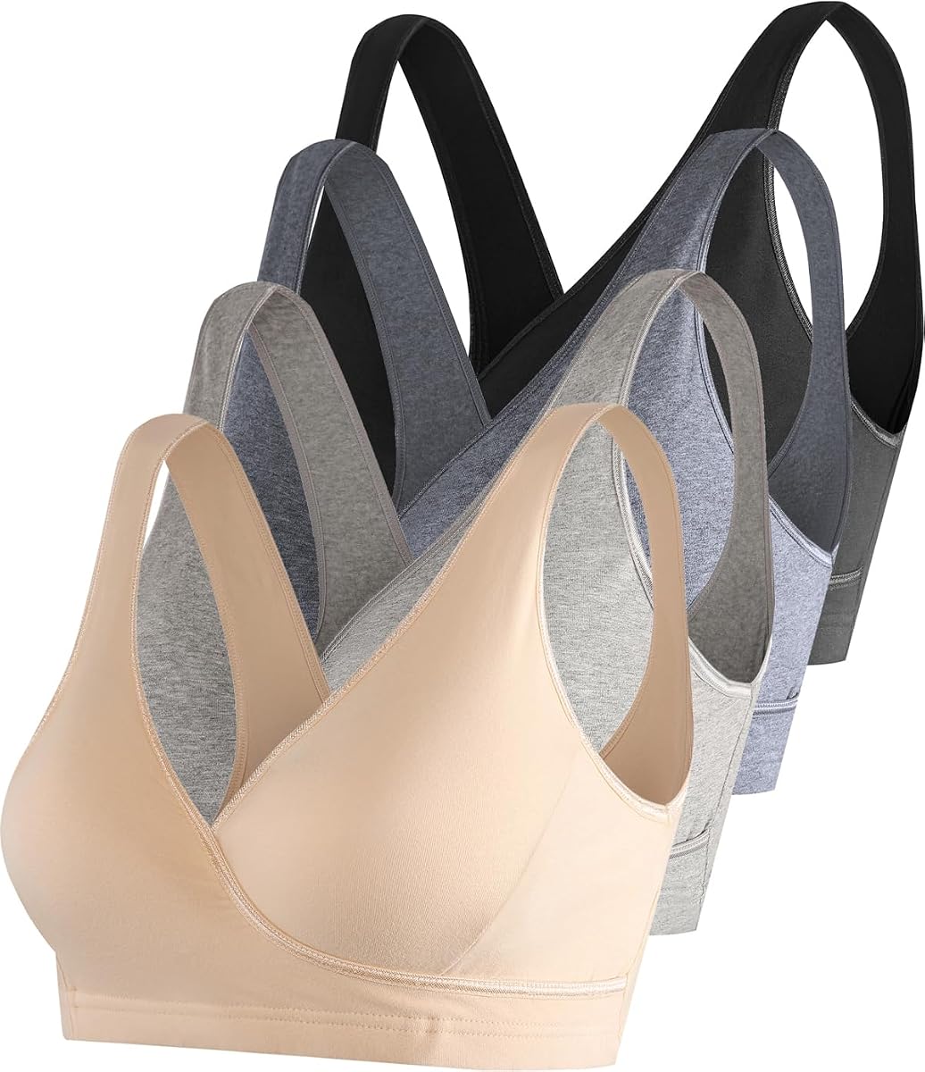 4 Pack Nursing Sleep Bra Maternity Bralette Cotton Breastfeeding Bras