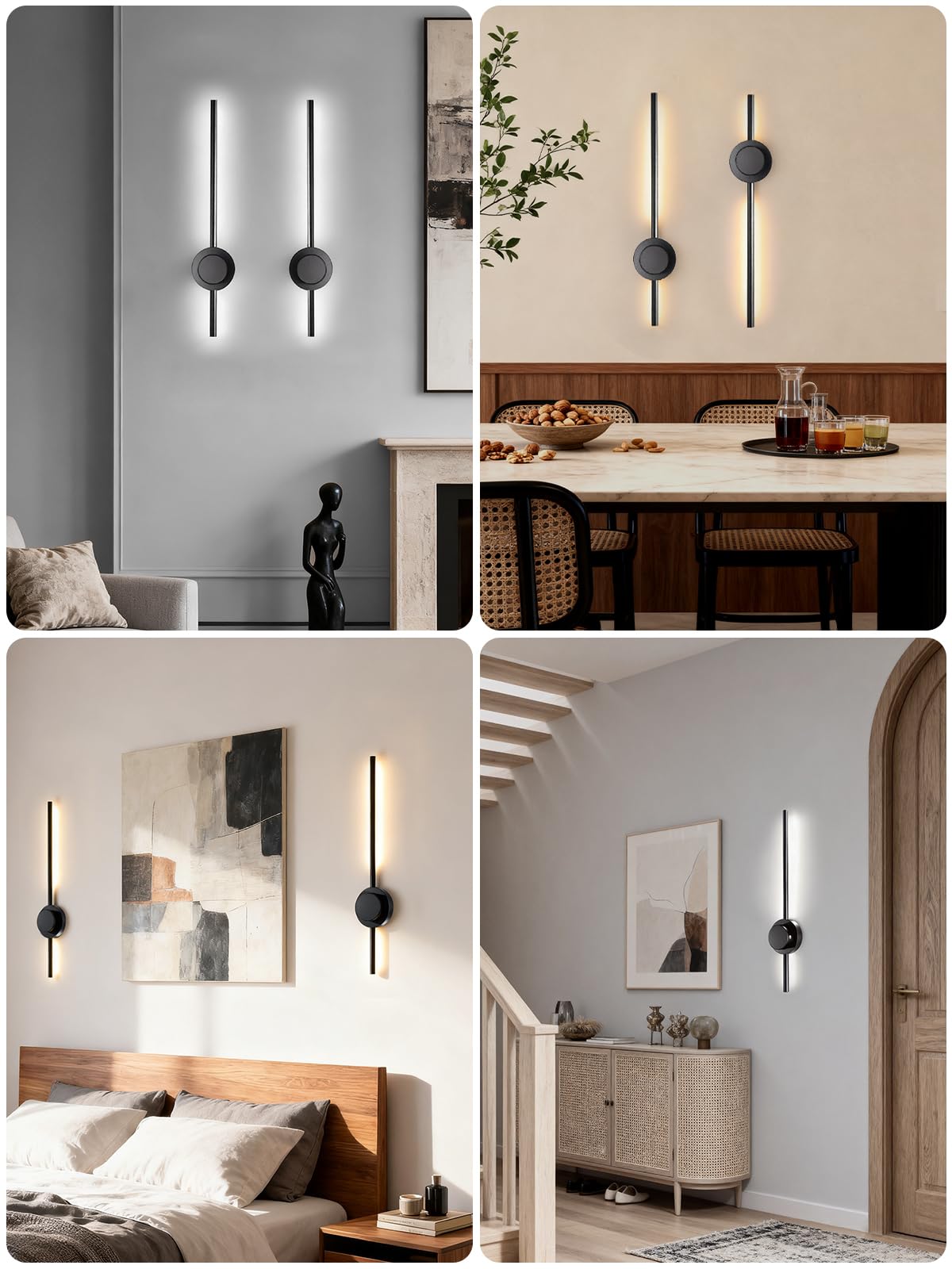 Kabellose Wandleuchter 2er Set, Wiederaufladbare Wandleuchten, Batteriebetrieben 5000mAh, 3 CCT Dimmbar, Timer Fernbedienung Wandlampen für Schlafzimmer, Wohnzimmer (70.1 cm Schwarz)