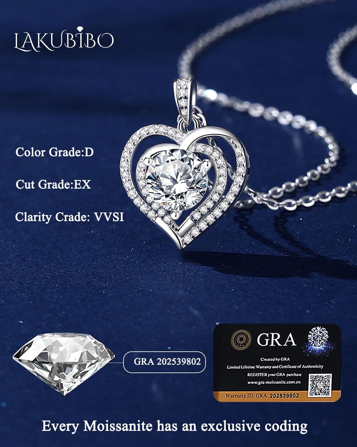 Moissanite Heart Necklaces,1-3 Carat Moissanite Necklace, Pendant Necklace Engraved with 'I LOVE YOU,Wedding Gifts,Birthday Gifts for Her,Jewelry Gifts for Christmas Valentine's Day - Image 3