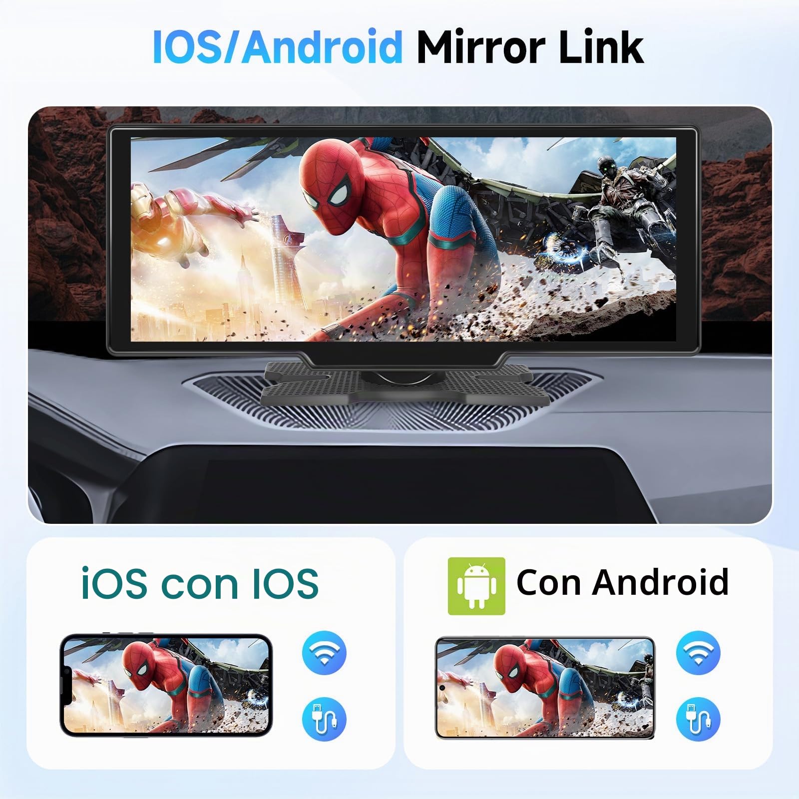Hodozzy Radio Portátil Coche Carplay Android Auto Inalámbrica,Pantalla Táctil IPS de 10,26 Pulgadas con Carplay, Manos Libres Bluetooth, Mirrorlink, FM Transmisor,Portable Pantalla Coche TF/AUX