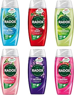 Radox Shower Gel Bundle For Everyday Use | 1x225ml Feel Active | 1x225ml Feel Relaxed | 1x225ml Feel Energised | 1x225ml Feel Ready | 1x225ml Feel Uplifted | 1x225ml Feel Radiant