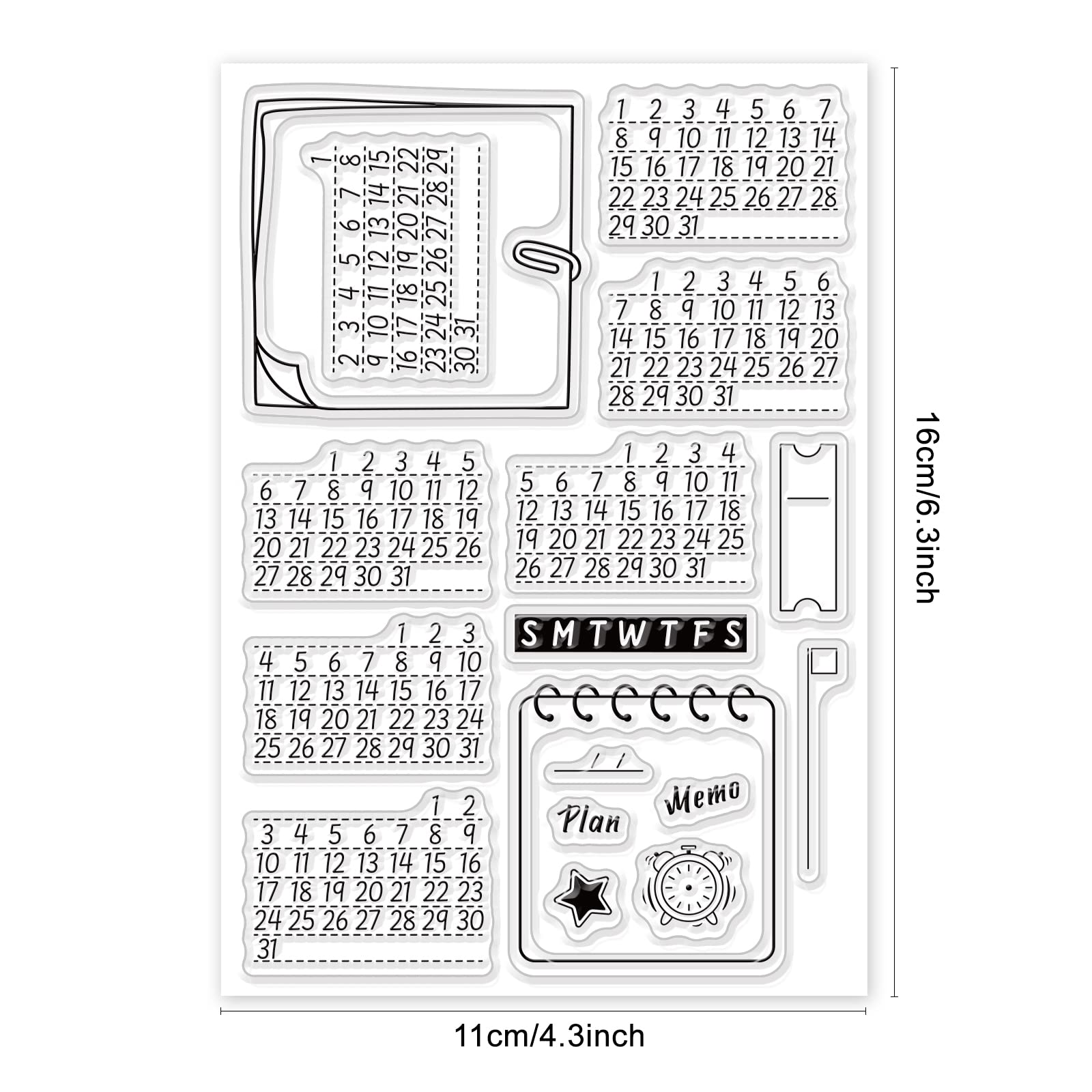 Timbro Trasparente In Silicone PH PandaHall, 7 Disegni Calendario, 16x11 Cm, Per Scrapbooking, Biglietti E Diari - 5