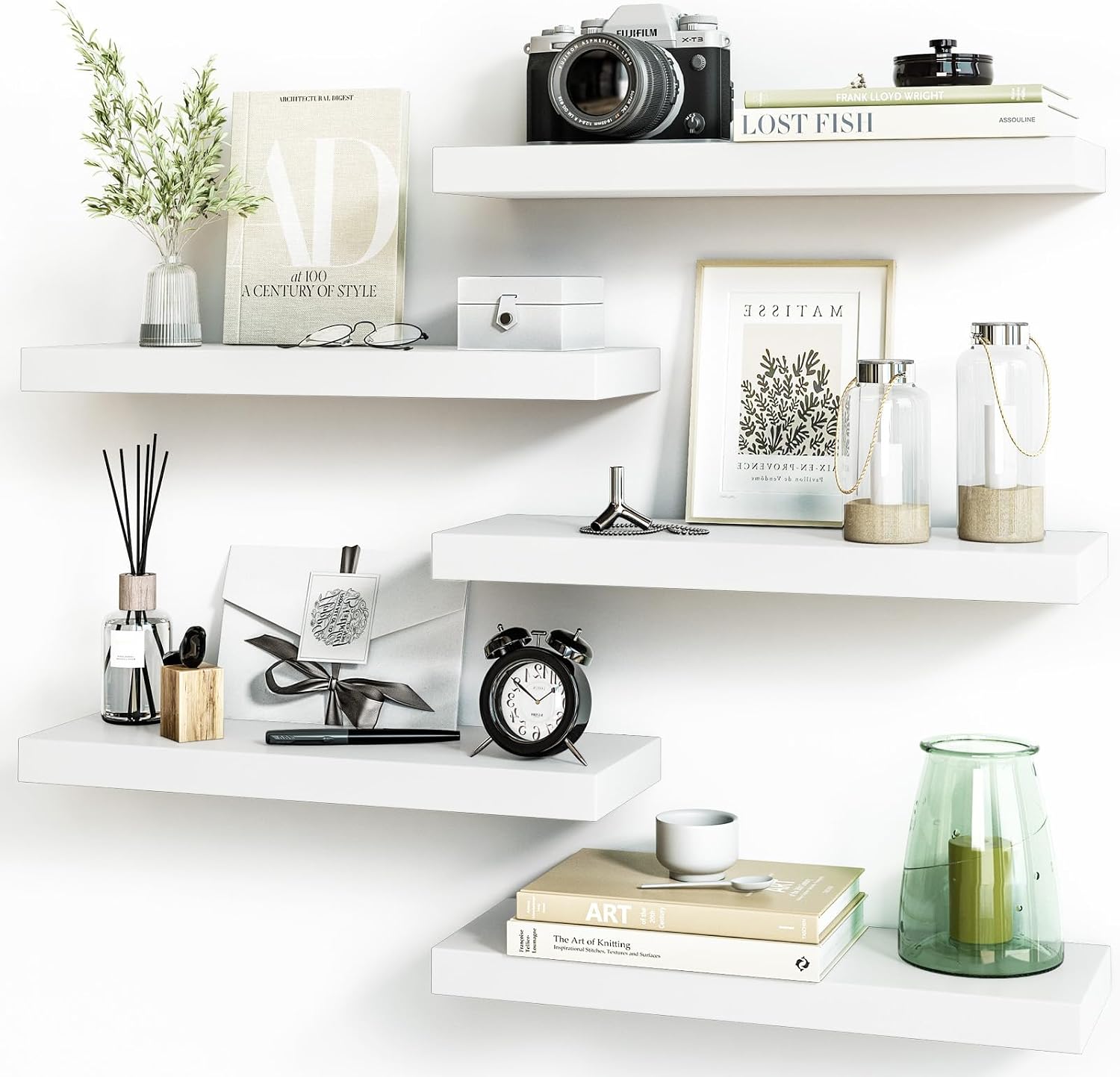Fixwal White Floating Bathroom Shelves Set of 5