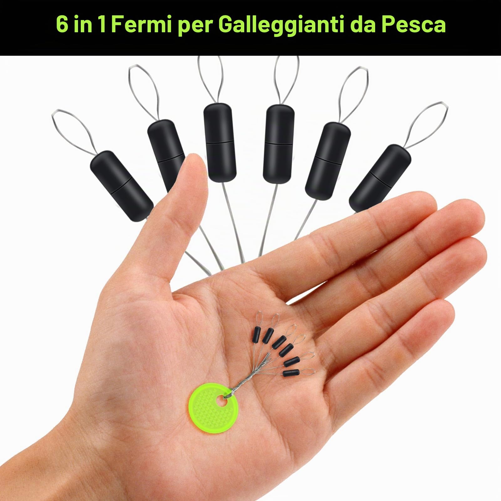150 fermi in gomma per pesca 6 in 1, per pesca piccolo, S & M & L, cilindrici, perline di gomma, per trote da 0,1 – 0,43 mm, per pesca e sinker