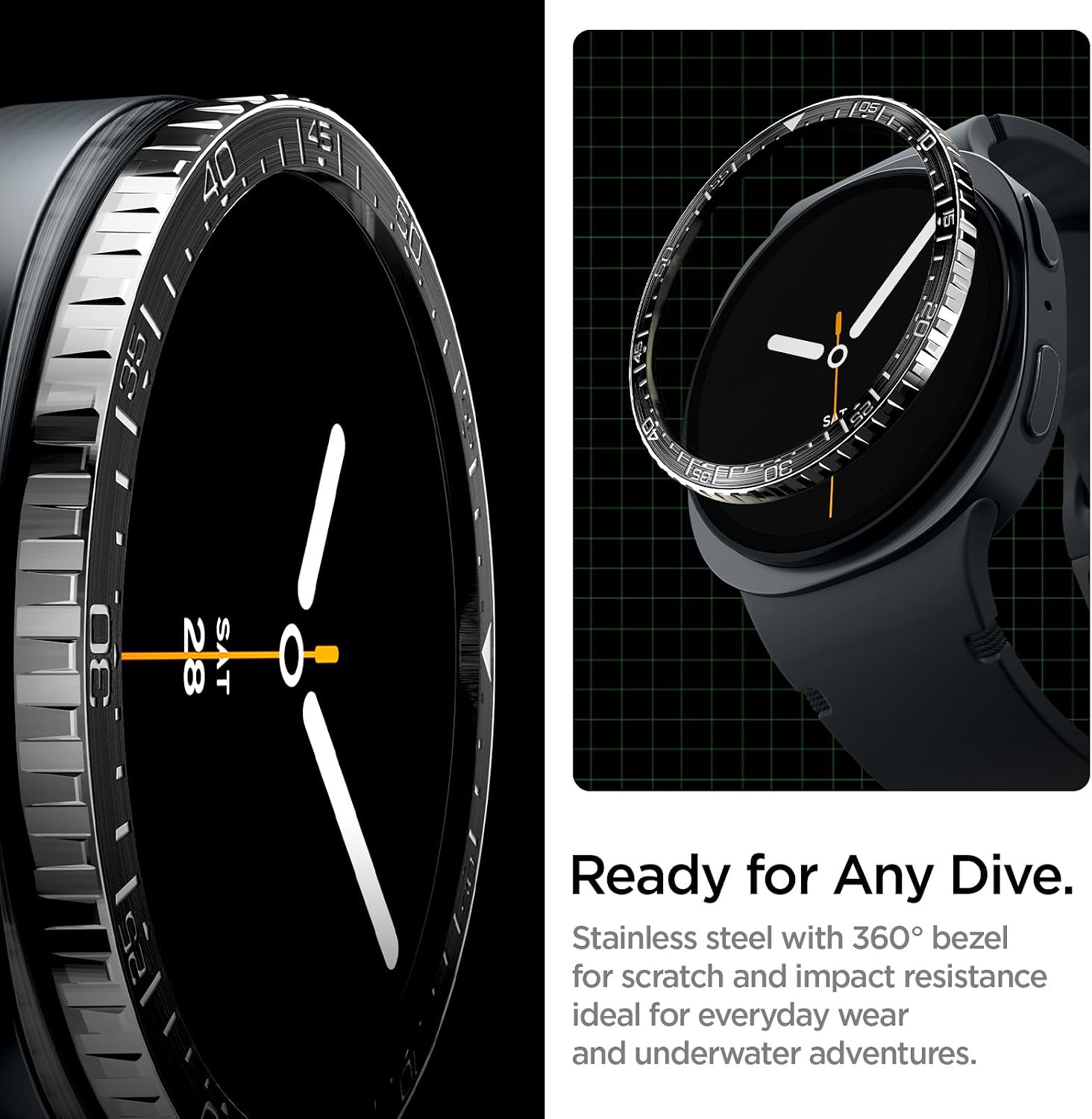Spigen Bezel Tune (Diver) Designed for Samsung Galaxy Watch 8 44mm Bezel Ring Protector Adhesive Cover (2025) - Black