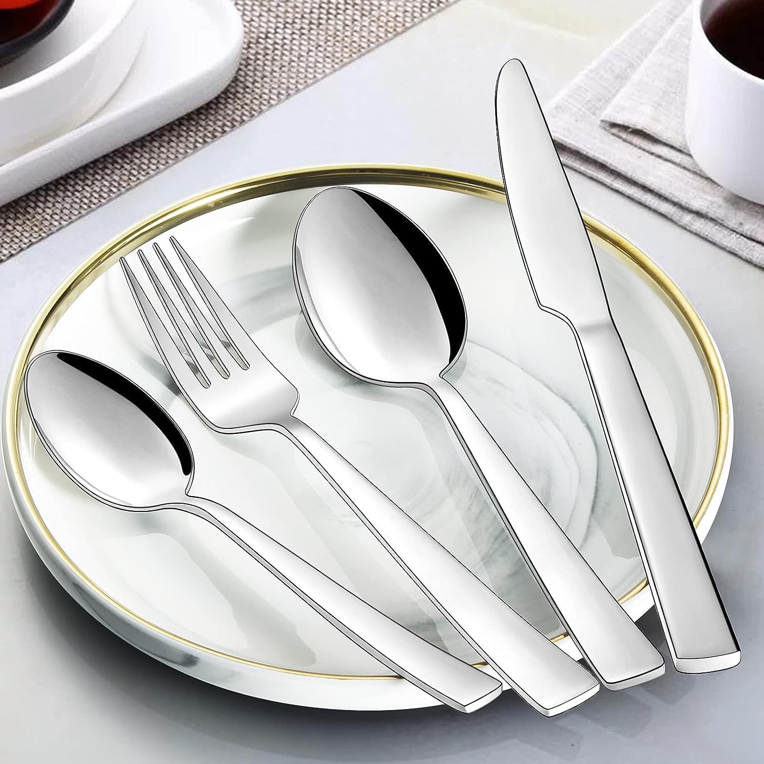 Besteck Set 12 Personen, 60 teilig Edelstahl Besteckset, Essbesteck Set mit Messer Gabel Löffel, Hochwertiges Edelstahlbesteck, Hochglanzpoliert & Spülmaschinenfest