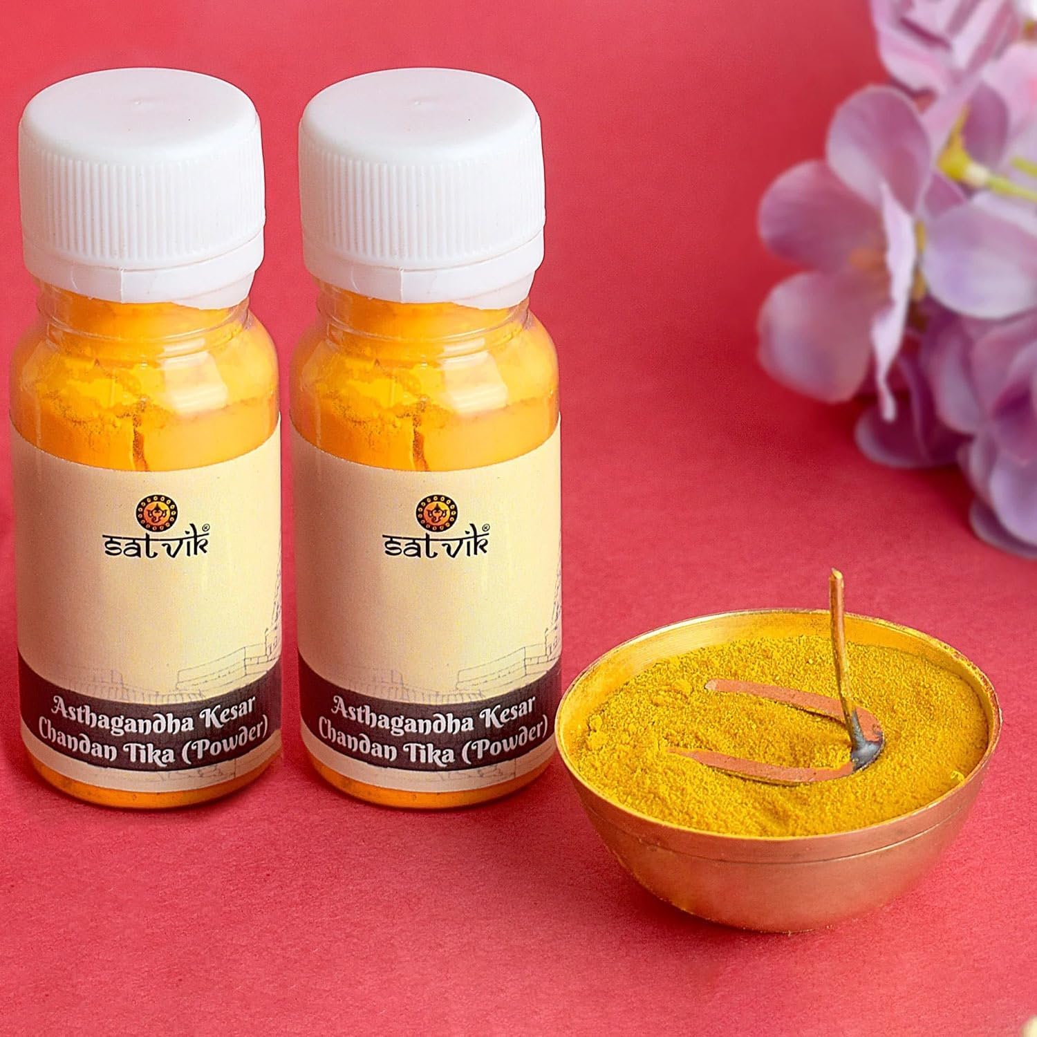 SATVIK Set of 2 - (25gmx2) Kesar Ashtagandha Chandan Tikka Powder | Traditional Orange Tilak Roli for Pooja, Festivals & Ritual Use
