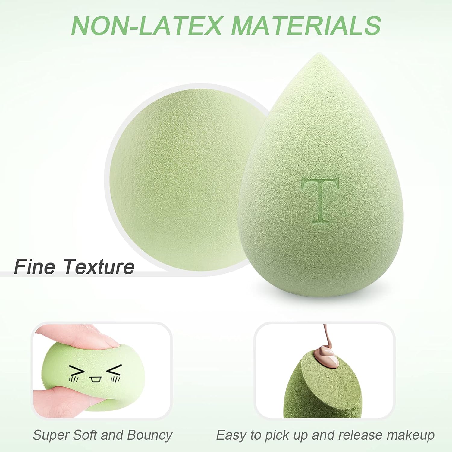 Makeup Sponges Beauty Sponge Blender - 5 Pcs - Soft & Non Latex - Beauty Foundation Blending Sponge with 1 Holder - Makeup Blender Sponge Set for Liquid, Cream, Powder (Green) : Beauty & Personal Care