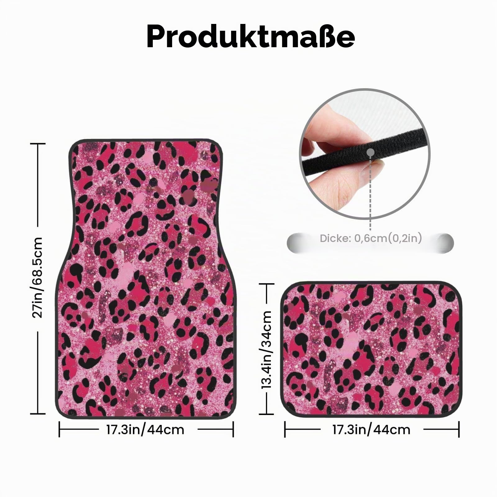 Mexpekil Pink Glitzer Leopard-Print Autoteppiche, Set von 4 universelle Autofußmatten, rutschfeste Autofußmatten, dekorative Autoteppich-Schutzmatten für SUV, Van, LKW