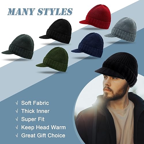 Miniatura 6 de POXIMI Sombrero de punto para hombre con orejeras para invierno, gorro de lana para hombre, gorra de calavera cálida holgada con calentador de orejas