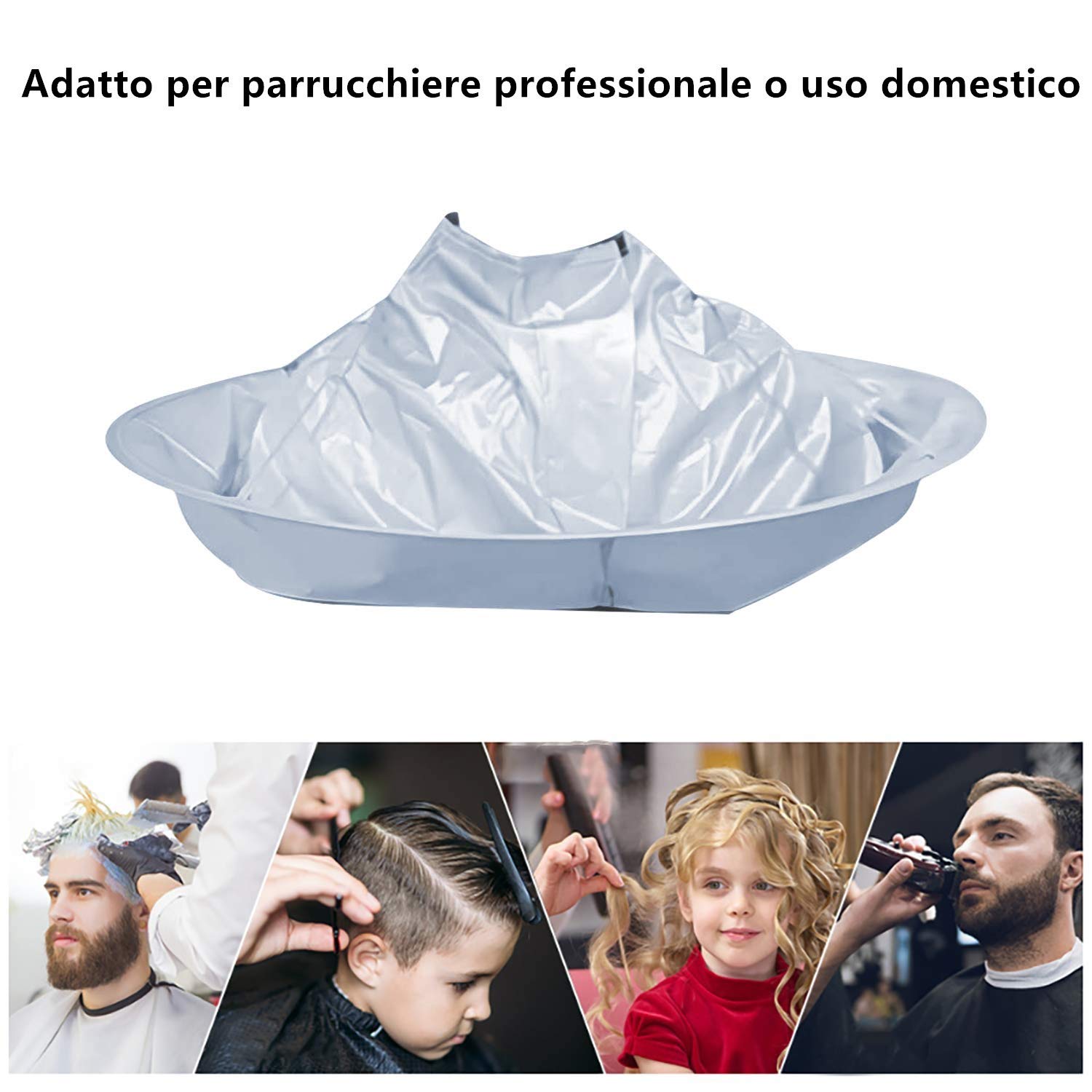 Voarge Mantellina Parrucchiere, Vestiti da parrucchiere tintura parrucchiere taglio di capelli mantello tridimensionale traspirante panno, Adulti e Ragazzo, Grigio Argento