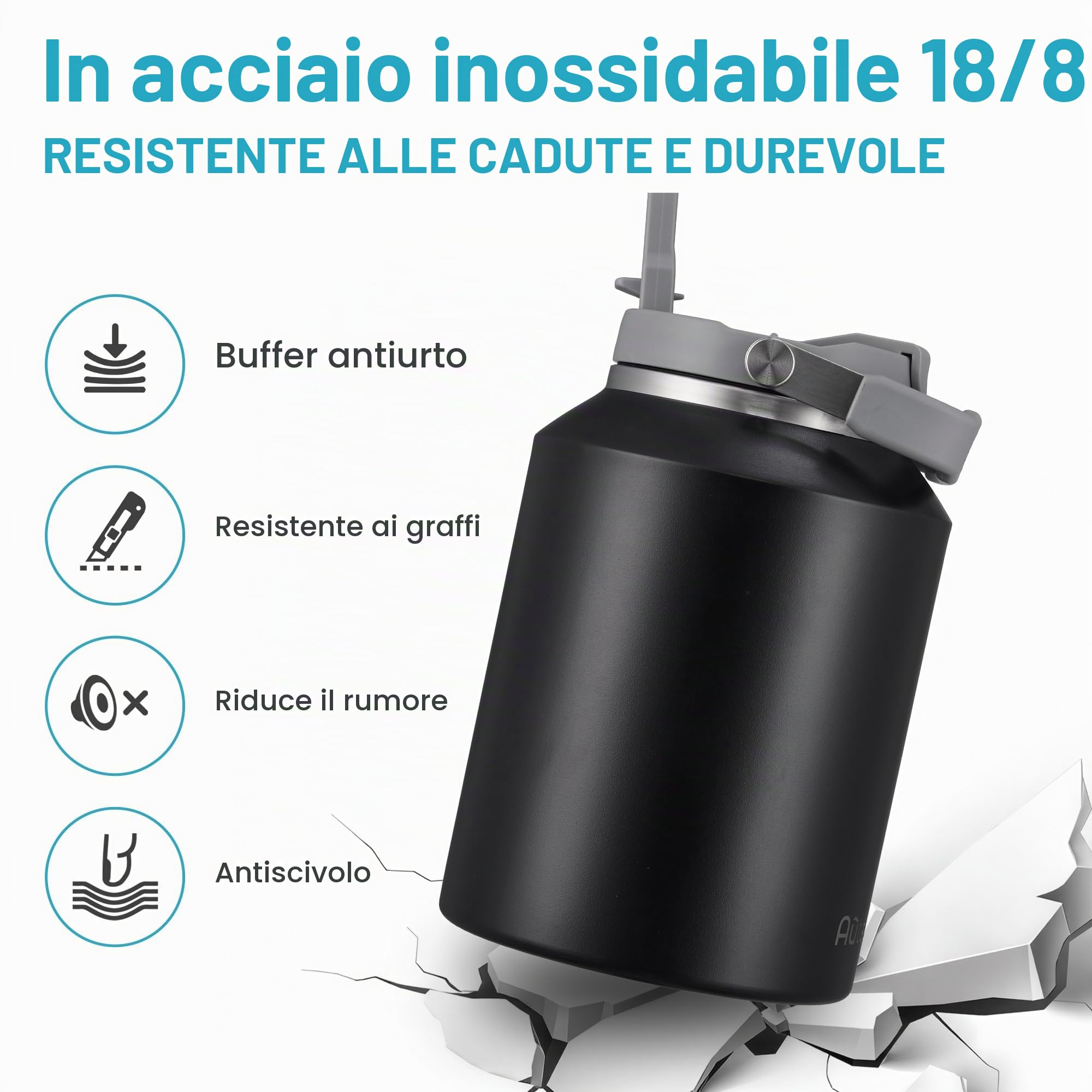Borraccia Termica 2 litro Bottiglia Termica Senza Perdite Borraccia Palestra Sportiva in acciaio inox, rimanere fredde 24h o calde 12h, Senza BPA