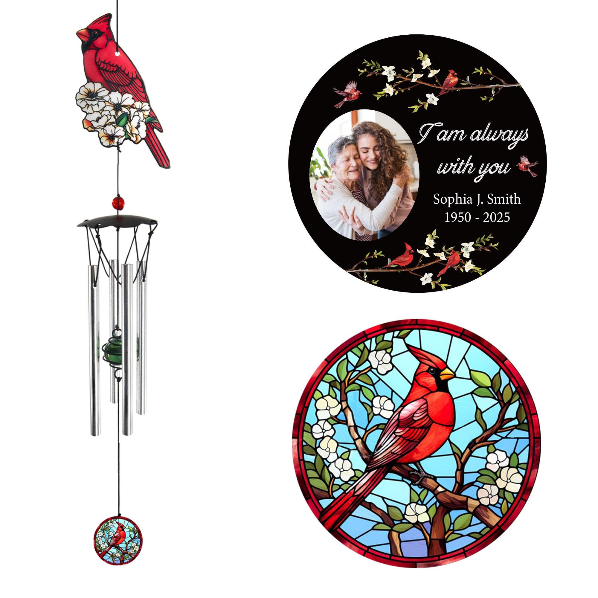 ASTARIN 24" Cardinal Wind Chimes for Loss of Loved one Mom, Personalized Memorial Wind Chime Bereavement Gift Idea, Condolence Gift for Loss of Dad Son Daughter