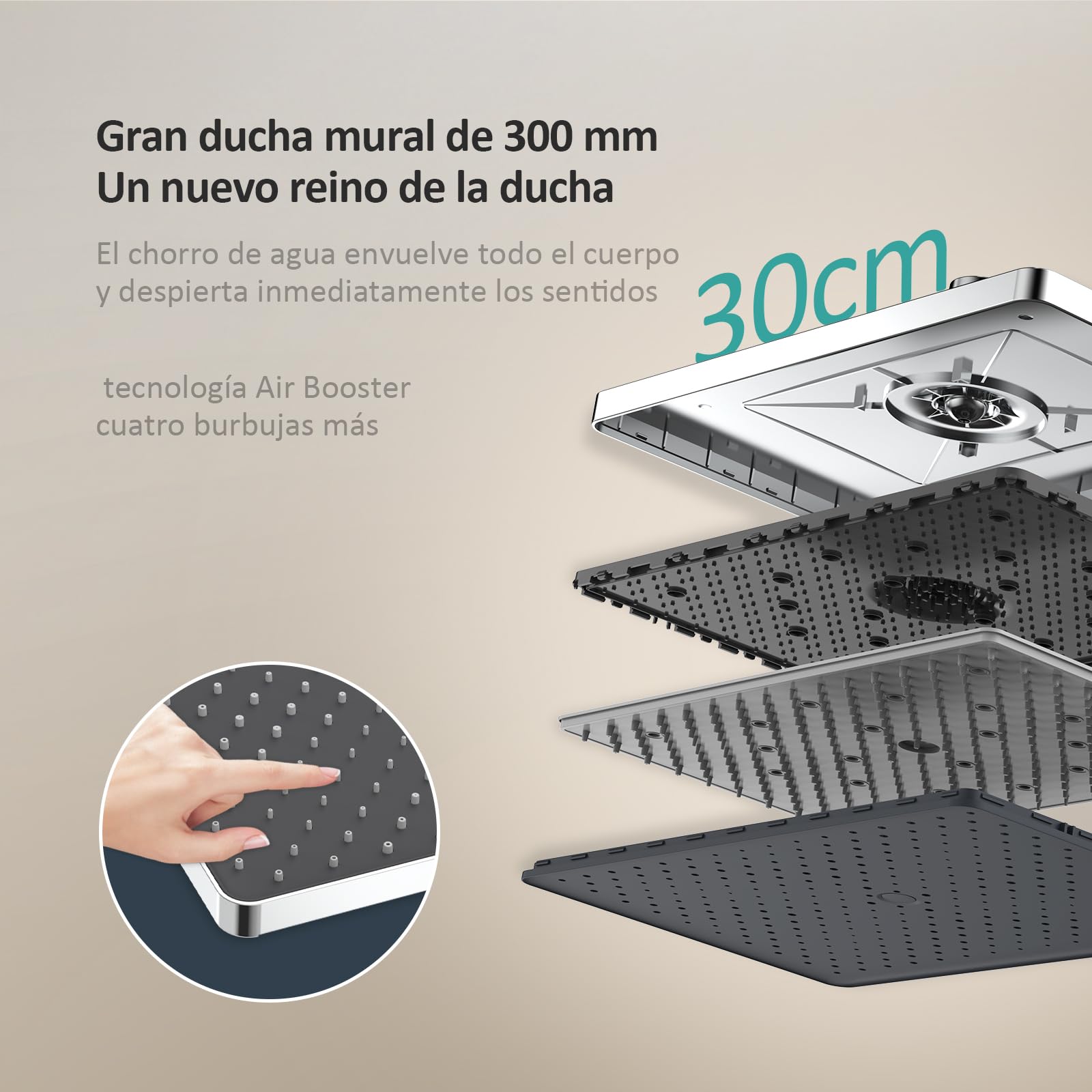 EMKE Columna de Ducha Termostática con Ducha de Lluvia y Ducha Manual, 1142x303x460mm, Cromado, set de ducha con estante de vidrio,Altura Adjustable 812-1142mm,Función 3 en 1