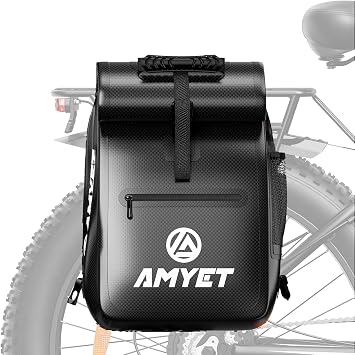 AMYET Waterproof Bike Pannier Bag for Rear Rack, Large Capacity Bicycle Saddle Bag with Shoulder Strap, Bike Cargo Rack Bag for Commuting, Travel, Laptop, Cycling Accessories,Black