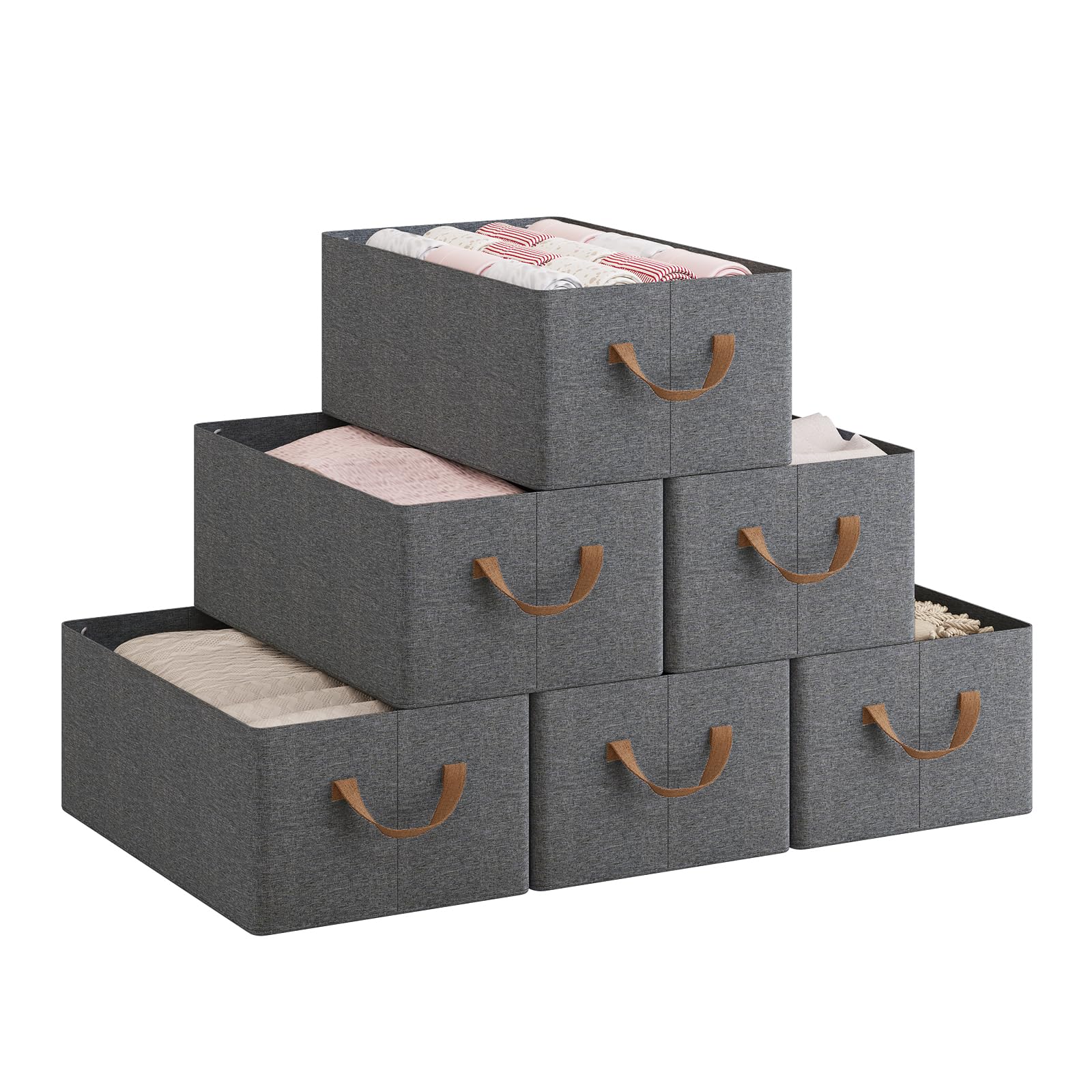 WOLTU ABB09gbn-6-UK Foldable Storage Boxes Set of 6, Fabric Storage Cubes with Handles, Organiser Boxes Clothes for Shelves, Grey, 47 x 28 x 20 cm — image 1