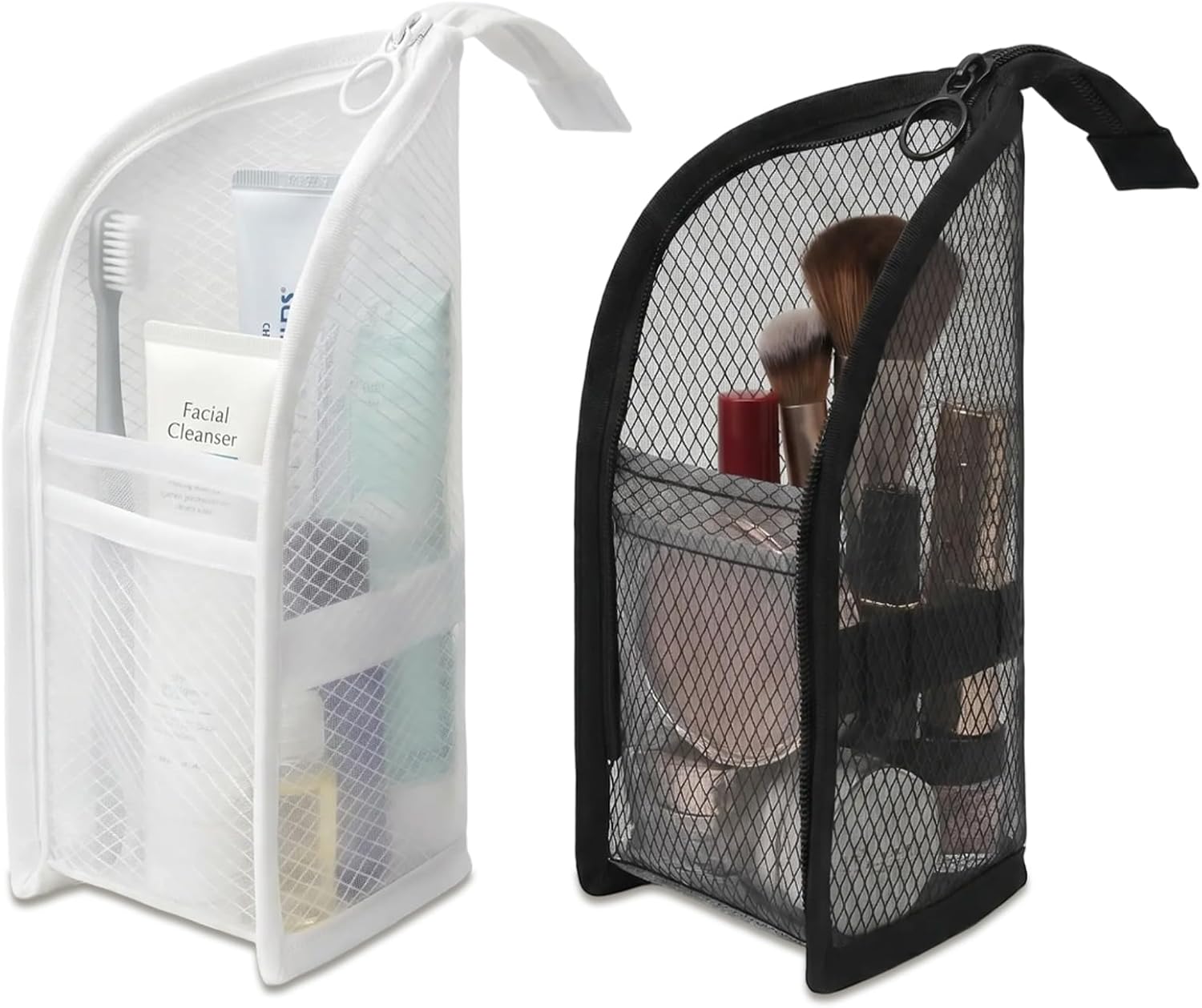 2Pcs Standing Toiletry Bag, Upright Travel Toiletry Bag Waterproof Portable Makeup Cosmetic Bag, Translucent Mesh Travel Bag for Toiletries, Standing Makeup Bag