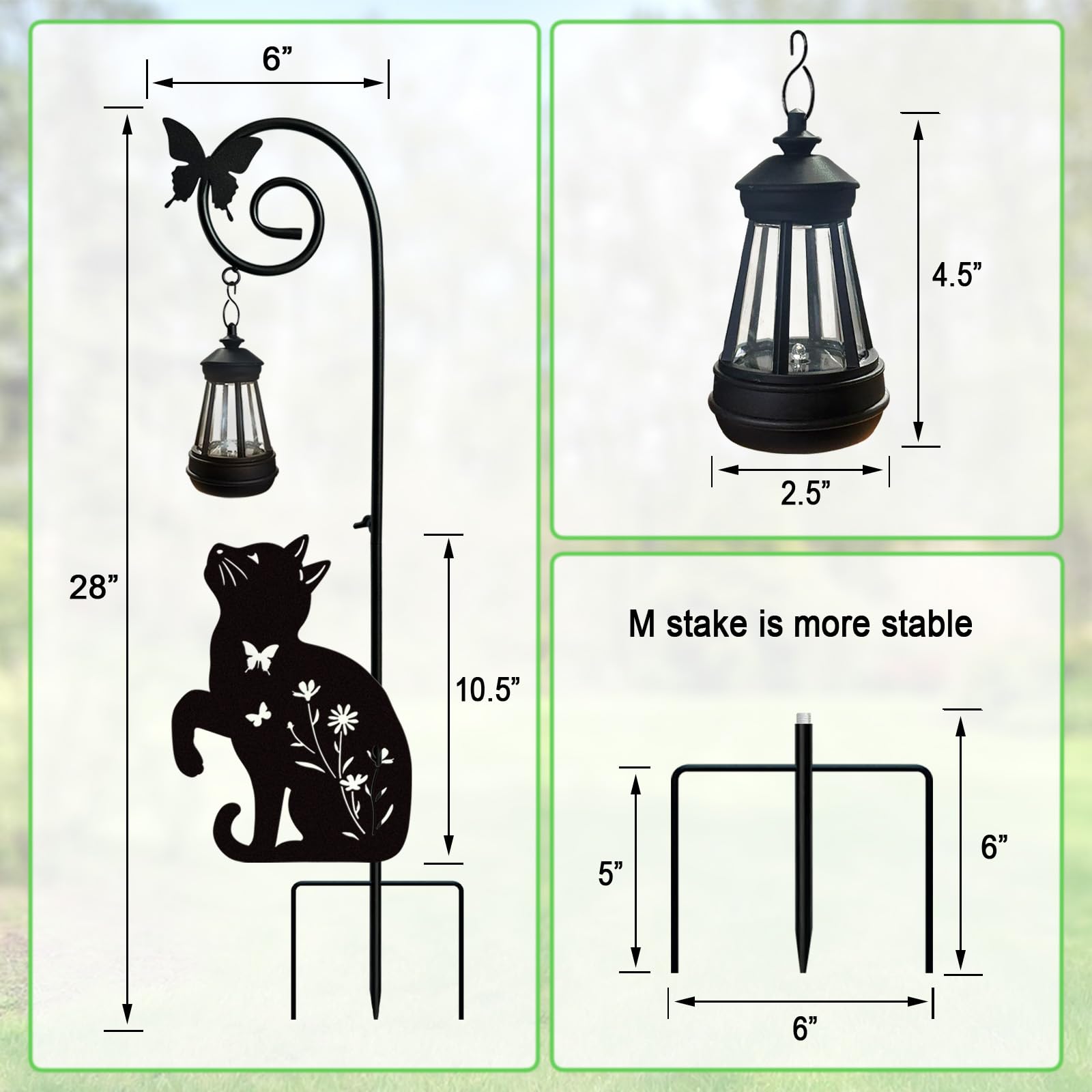 Piquet de chat en métal avec lampes solaires décoratives pour l'extérieur, décoration de pelouse de chat noir, cadeaux uniques pour femmes, décoration de jardin en forme d'animal