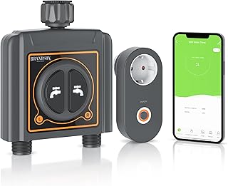 Brandson - 2 Zonen Bewässerungscomputer mit WLAN - WiFi Bewässerungssystem Garten 2 Ausgänge - App Smart Life - Bewässerungstimer - Automatische Bewässerung - Regenverzögerung - Alexa