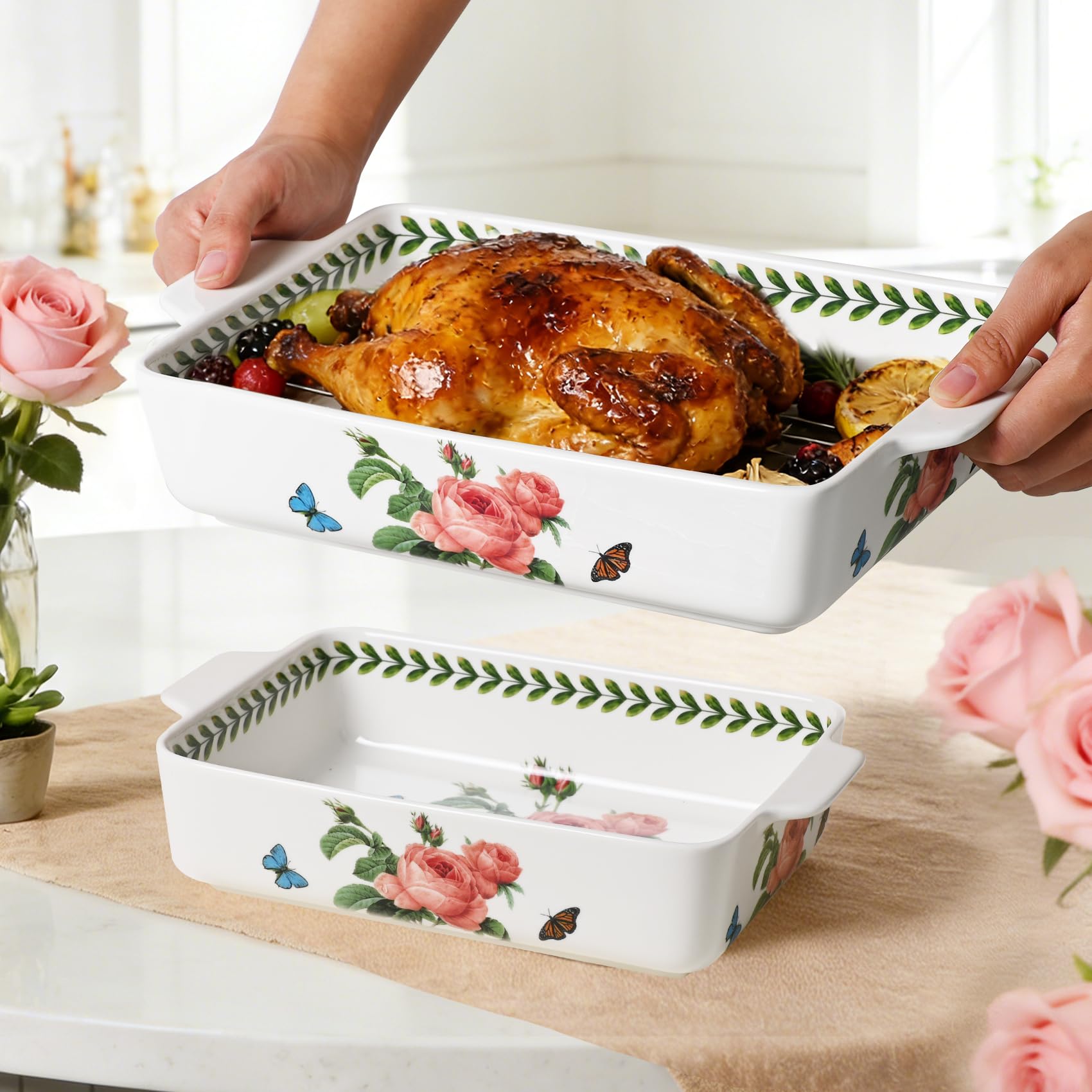 ACMLIFE Ceramic Casserole Dish Set, Ceramic Baking Dish for Oven, Casserole Dish Bakeware…