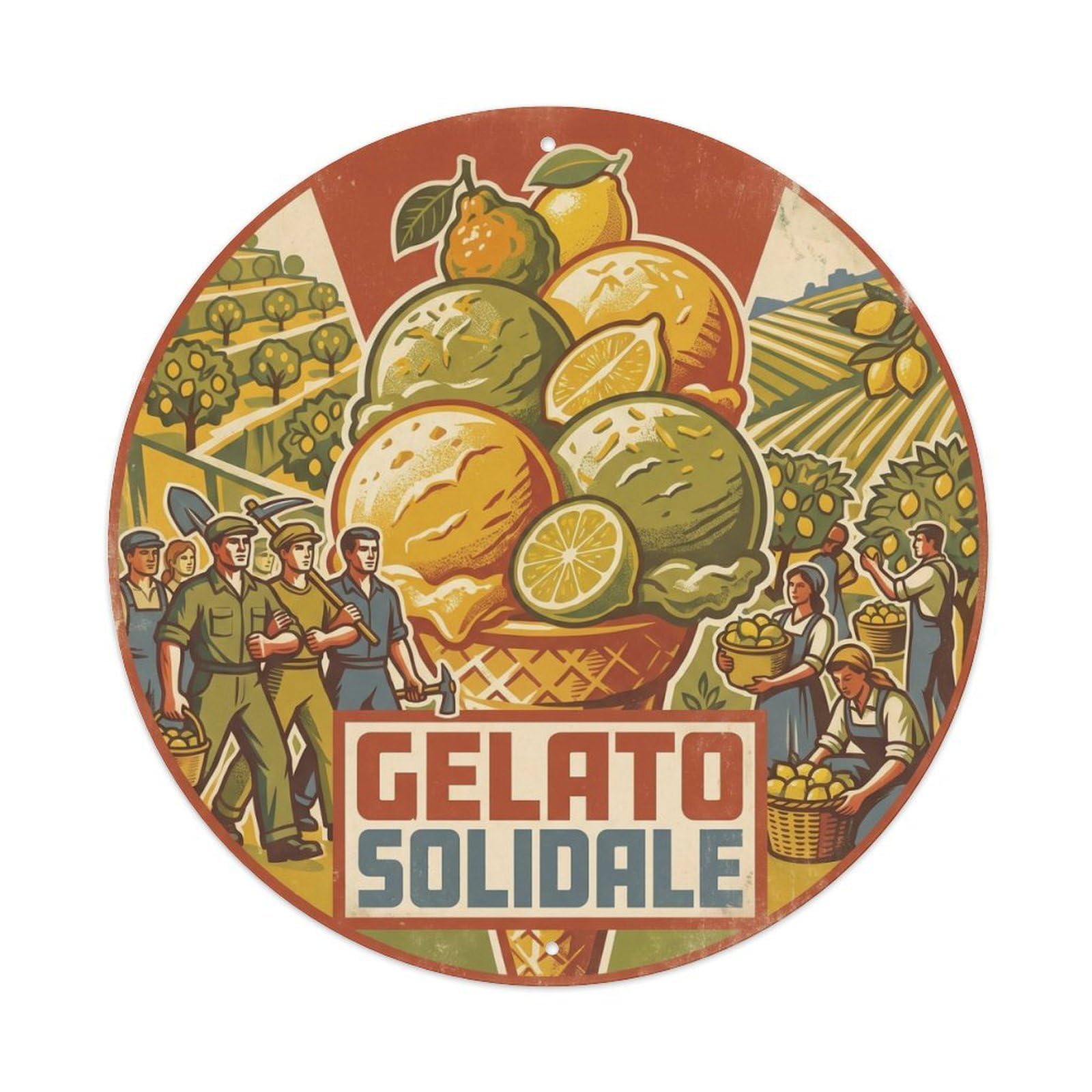 Gelato Ice Cream Silkscreen Travel Food Market Metal Tin Sign