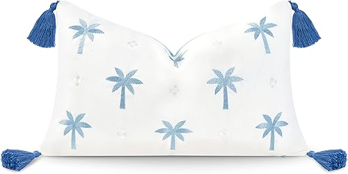 Hofdeco Premium Almohada para patio interior y exterior, almohada costera de 12 x 20 pulgadas, almohada repelente al agua para patio trasero, sofá,