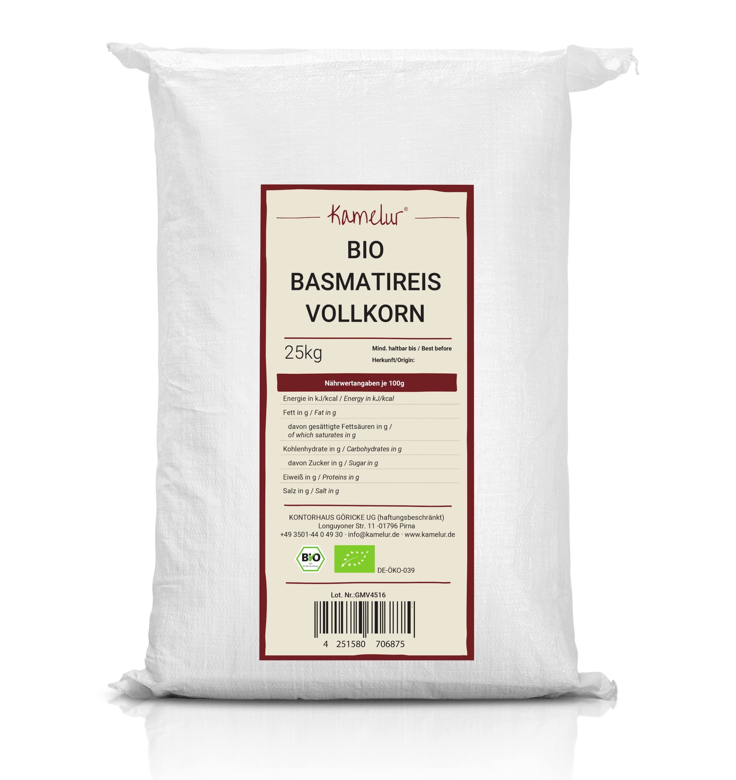 25kg BIO Basmati Reis Vollkorn – aromatischer Basmatireis BIO ohne Zusätze – Naturreis Duftreis Bio in der Großpackung