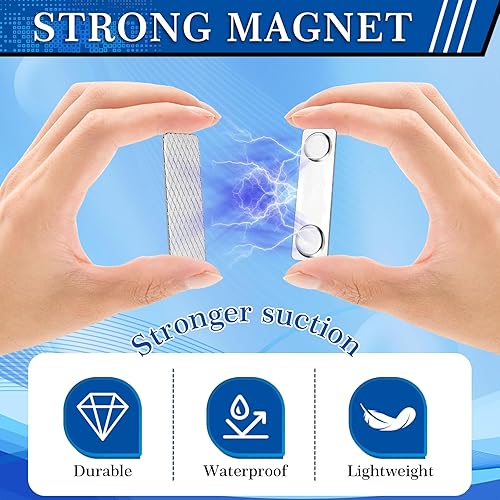 Miniatura 5 de Etiquetas magnéticas de nombre en blanco para ropa, paquete de 25 insignias de identificación duraderas de plástico con esquinas redondas, imán