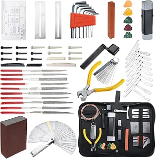 Patioer 72PCS Guitar Tool Kit Guitar Repairing Maintenance Tool Kit with Guitar Strings Picks Bridge Pins Gauge Guitar Accessories for Acoustic Guitar Electric guitar Ukulele Bass Banjo