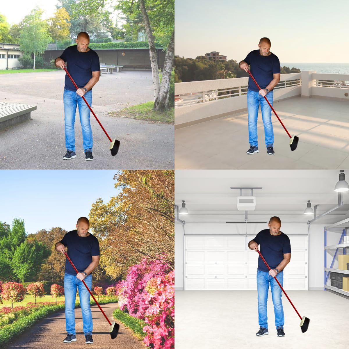 Tomaino - Scopa Da Esterno con Setole In Plastica Dure - Scopetta Ispessita ideale Per Tutti i Pavimenti Ruvidi del Cortile, Giardino, Terrazzo, Balcone, Piazzale, Garage