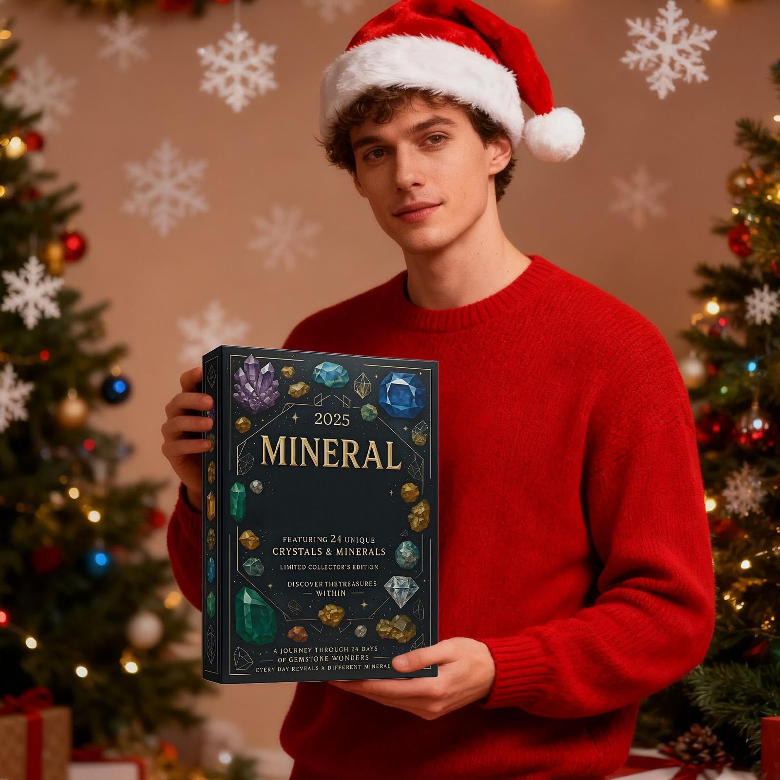 Calendario de Cuenta Atrás para Navidad 2025 24 Días Accesorios Planos | Calendario De Adviento Con Tema Mineral Para Navidad Para Familia Amigos Niños Adultos Árbol Repisa