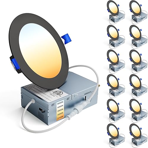 Miniatura 20 de Ensenior Paquete de 12 Luces LED Empotradas de Techo de 6 Pulgadas, Regulables, 2700K-5000K 5CCT, 1200LM 12W 120V, Downlight Tipo Oblea Sin Caja de