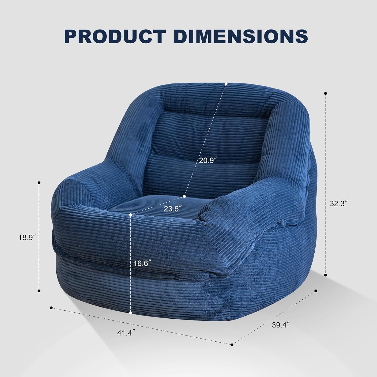 Giant Bean Bag Chair with Armrests - Oversized Cozy Seating for Adults, Corduroy Fabric & High-Resilience Foam Filling, Ideal Lounge for Living Room, Bedroom & Gaming Room (Royal Blue)