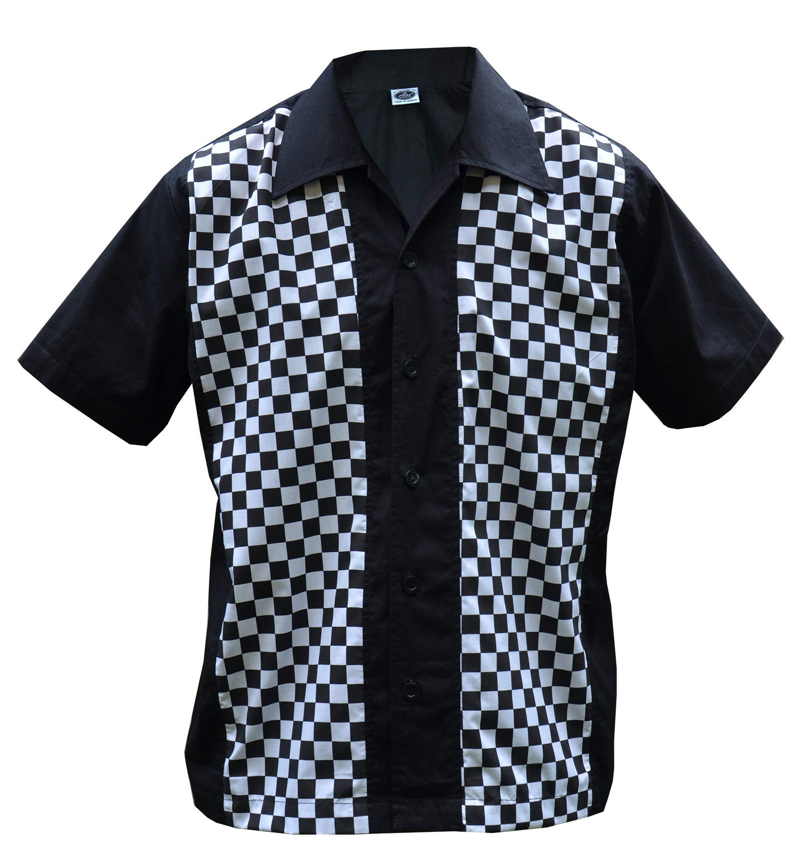 Herren Bowling Shirt Bowlinghemd Karo Check Ska Rockabilly kariert, Schwarz