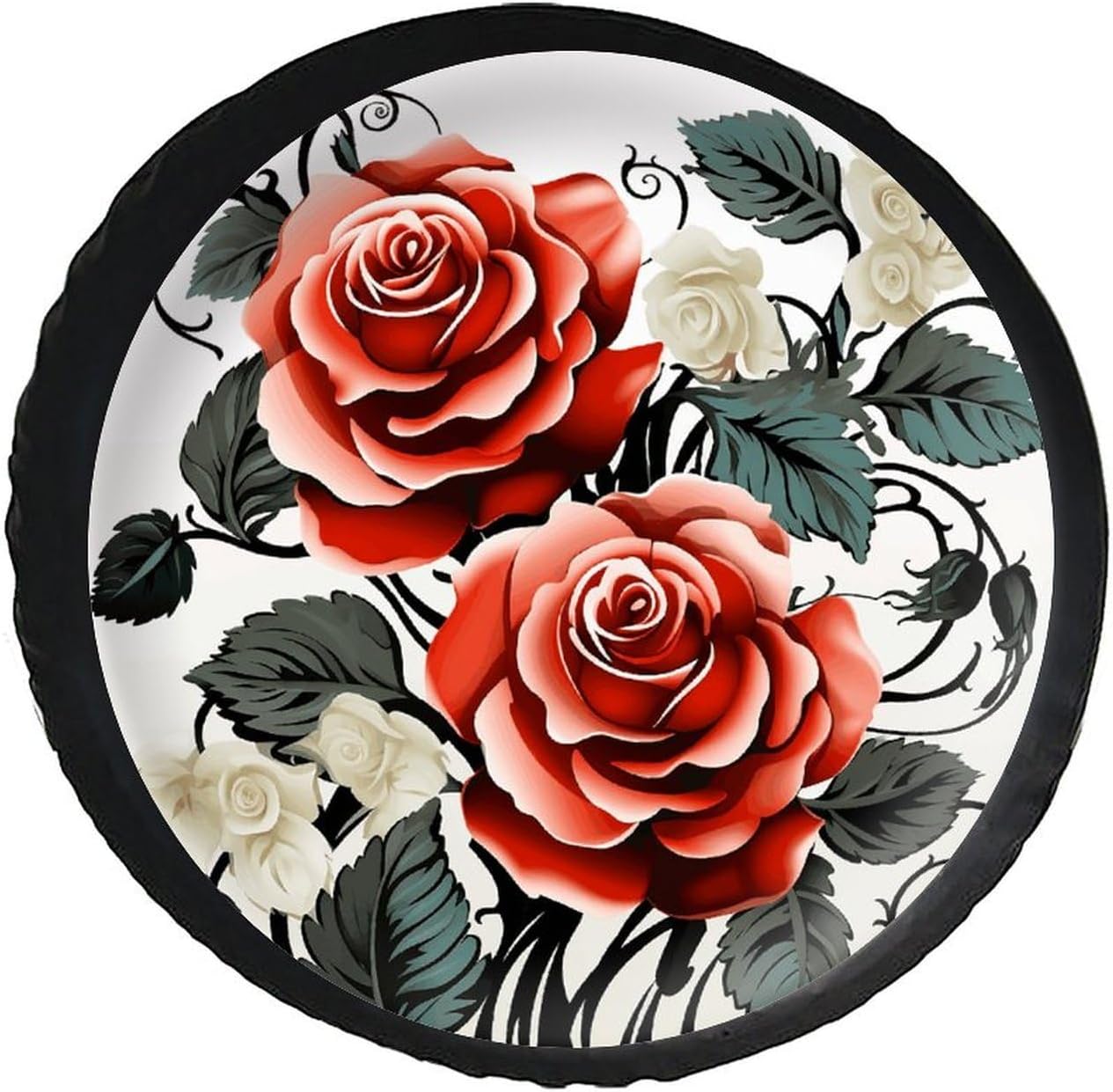 28"-34" Thickening Spare Tire Cover Floral Rose Ivy with Leaves Spring Waterproof Leather Tire Wheel Cover for Trailer Jeep RV SUV